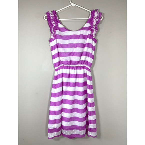 Lilly Pulitzer Danna Dress Purple White Striped Ruffle Straps Swiss Dot - Picture 1 of 8